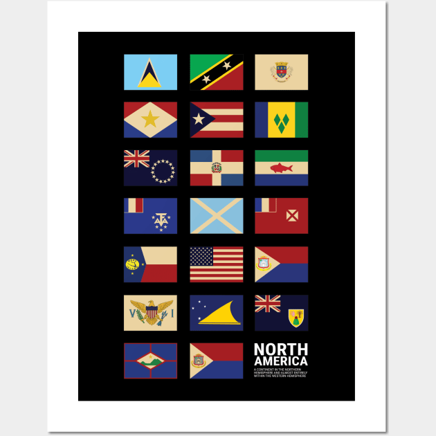 North America Country Flags Set Wall Art by KewaleeTee